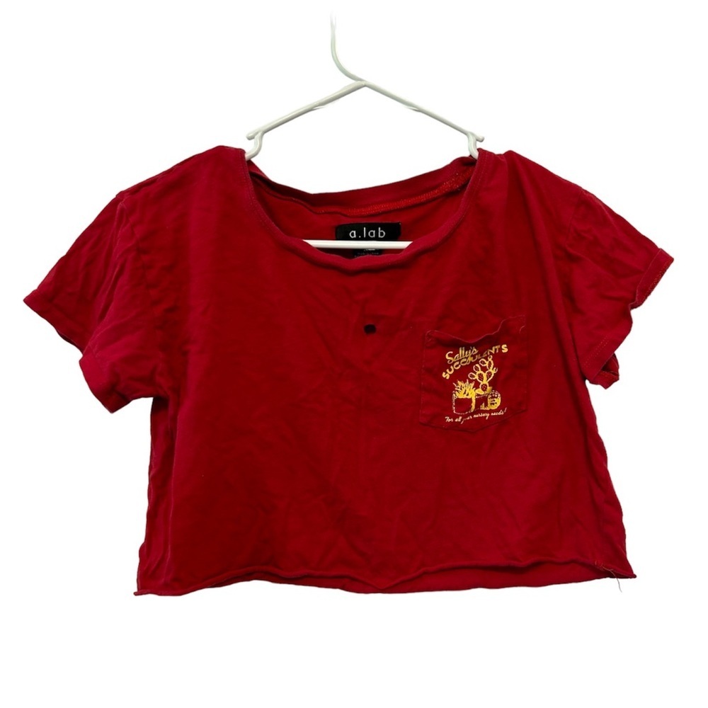 A.LAB Red Crew Neck Crop Top Sallys Succulent Yellow Graphic Tee
